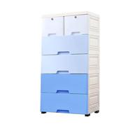 5Tier Blue Gradient Plastic Storage Drawer Dresser with Wheels & Locks Movable Organizer for Clothes Toys Bedroom & Playroom Furniture