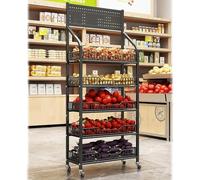 5Tier Fruit & Vegetable Display Rack Easy Install Food & Snack Shelving Unit Perfect for Grocery Stores and Markets Sturdy Storage Organizer for Kitchen & Pantry