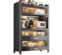 5Tier Kitchen Baker's Rack with Flip Doors & PullOut Drawer Metal Microwave Stand Versatile Storage Shelves for Pantry Coffee Makers & Kitchen Organization (32in/82cm 24in/62cm)