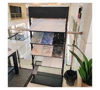 5Tier Metal Tile Display Rack for Trade Shows Large Format Ceramic & Marble Slab Showcase Cabinet & Door Sample Stand Stylish Gold Design for Commercial Use