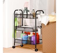 5Tier Plastic Rolling Storage Cart with 360° Mobility Stackable Mesh Baskets for Kitchen & Bathroom Organization Versatile Metal Organizer for Home Storage Solutions