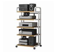 5Tier RollingMedia Stand HeyDuty Stereo Component Rack AudioVideo Storage Tower Stylish Home/Office Shelf in White and Light Walnut