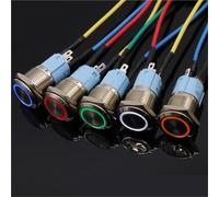 5V 12V 220V Metal Push Button Switch With Light 16mm Flat Head Self-reset Momentary Push Button LED 1Pcs(12V Red)