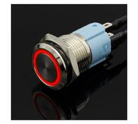 5V 12V 24V 220V metal button switch with light 16mm flat head self-reset momentary button waterproof LED metal switch(Red,220V)