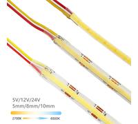 5V 12V 24V CCT COB LED Strip 2700K to 6500K Color-Changing LED Tape Dimmable Bicolor Ribbon Dual Color Linear Light Ra90 3 wires 5mm Width PCB
