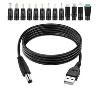 5V 1m USB to DC Power Cable,USB2.0 to D-C 5.5mmx2.1mm Universal Charging Cable with 13 Connector Plugs, Chager Cord DC 5.5 X 2.1mm Plug Adapter for Laptops, Speakers, Power Banks,Keyboard,Routers