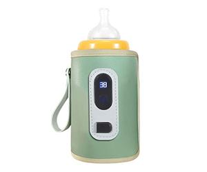 5V 2a Bottle Warmer, USB 38℃-55℃ Temperature Adjustable Precise Heating Waterproof Baby Milk Warmer with LCD Screen for Travel, Plane(Green)