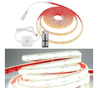 5V USB COB LED Strip Light, IP68 Waterproof 320 LEDs/m Double-Sided Tape LED Tape Lights with 12 Key RF Remote Control+4 Key PIR Human Body Induction dimmer for DIY Decoration Lighting.