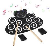 5V1A 2000mAh Electronic Drum Pad with 7 Drum Types, 10 Songs, Dual 3W Speakers, USB Power, Drumsticks & Pedals Included