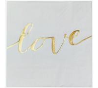 5V5V White Wedding Napkins with Gold Love 2-Ply 30 x 30 cm Napkins Love Valentine's Day Dinner Paper Napkins Table Decoration, Total 60 Pieces