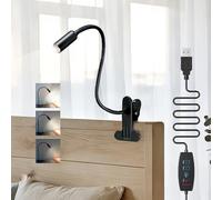 5W Led Reading Light Desk Lamp Clamp, 10 Levels Brightness Clip on Light Mains Powered, Dimmable Bedside Lamp for Study, Nail, Crafting, Makeup