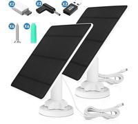 5W Solar Panel for Security Camera 2 Pack - 5V Charger with Micro USB, DC 3.5mm, USB & Type-C Port, IP65 Waterproof, 9.8ft Cable, 360° Adjustable Bracket