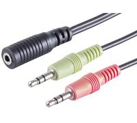 5x 0.15 m Headset Y-Adapter, 3.5 mm TRRS Female to 2x 3.5 mm Jack Plug Stereo + Microphone, CTIA, Moulded Plug Black
