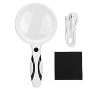 5X 10X Handheld Magnifying Glass, LED Magnifier with 33 Adjustable Lights, USB Rechargeable Portable Magnifying Glass for Reading Repair Crafts Jewelry Inspection, Large 110mm Smal (White and Black)