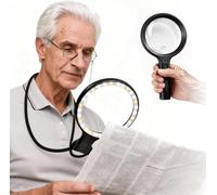 5X 10X Hands Free Magnifying Glass with Light 3 in1 Gooseneck Magnifier for Reading 3 Color LED Large Magnifier for Books Handheld, Neck-Worn & Desktop Use for Seniors