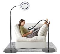 5X 10X Magnifying Glass with Light and Stand, 36 LED Dimmable Floor Magnifying Lamp,2-in-1 Adjustable Gooseneck Lighted Magnifier for Reading, Sewing, Crafts, Close Work etc