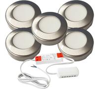 5x 2.6W LED Kitchen Cabinet Surface Spot Lights & Driver Steel Natural White
