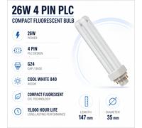 5X 26W PLC/E Dulux DE CFL 4 Pin Lamp GX24q-3 Cool White 4000K Plug In Light Bulb