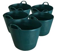 5x 42L Green Flexible Tub - Multi-purpose Garden Tubs with Handles - Builders Buckets Heavy Duty - Ideal Plastic Bucket - Durable Flexible Plastic Baskets