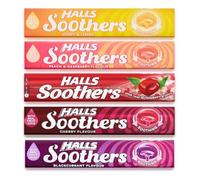 5x 45g Halls Soothers Honey & Lemon, Blackcurrant, Cherry, Peach & Raspberry, Strawberry Flavour with Real Fruit Juice with Liquid Centres - Bundled by GetInStyle Shop