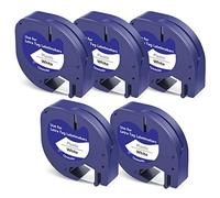 5X 91201 Label Tape Replacement for Dymo Letratag Plastic Black on Clear 12mm x 4m S0721610 Compatible with Dymo LetraTag LT-100H LT-100T LT-110T 200B XR XM QX50, Black on White