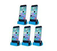 5X Aquarius Desktop Charging Dock & Braided Cables Blue - Multipack Phone Power Stand For Site Office