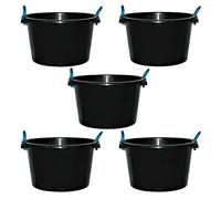 5X Black 45L Litre Bucket with Blue Rope Handles Multipurpose Builders Cement Mixing Bucket Muck Water Toy Tub For Home and Garden.