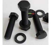 5X Black Hex Head Screws Polypropylene (PP) Plastic Nuts and Bolts, Washers, M16 x 65mm