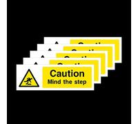 5x Caution Mind The Step Rigid Plastic Sign 300x100mm