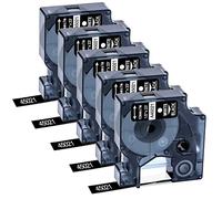 5X Compatible for Dymo D1 Label Tape 45021 S0720610 12mm x 7m, White on Black Self-Adhesive Labels, Compatible for Dymo LabelManager Label Printers 160 210D 260D 280 LabelPoint 200 250
