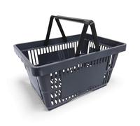 5x Dark Grey 28 Litre Plastic Shopping Basket with Handles Heavy-Duty HDPE Basket for Retail, Grocery & Convenience Stores Lightweight, Stackable