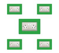 5X Double Socket Surround, Acrylic Back Panel or Plate, Protect Wall from Finger Prints, Colour:Light Green