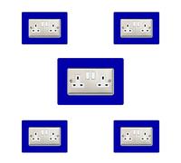 5X Double Socket Surround, Acrylic Back Panel or Plate, Protect Wall from Finger Prints, Font Colour:Blue