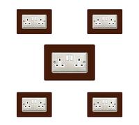 5X Double Socket Surround, Acrylic Back Panel or Plate, Protect Wall from Finger Prints, Font Colour:Brown