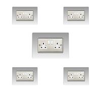5X Double Socket Surround, Acrylic Back Panel or Plate, Protect Wall from Finger Prints, Font Colour:Clear