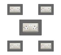 5X Double Socket Surround, Acrylic Back Panel or Plate, Protect Wall from Finger Prints, Font Colour:Dark Grey
