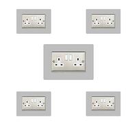 5X Double Socket Surround, Acrylic Back Panel or Plate, Protect Wall from Finger Prints, Font Colour:Grey