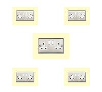 5X Double Socket Surround, Acrylic Back Panel or Plate, Protect Wall from Finger Prints, Font Colour:Ivory
