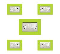 5X Double Socket Surround, Acrylic Back Panel or Plate, Protect Wall from Finger Prints, Font Colour:Lime Green