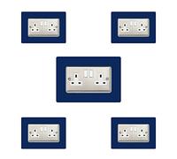 5X Double Socket Surround, Acrylic Back Panel or Plate, Protect Wall from Finger Prints, Font Colour:Navy