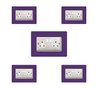 5X Double Socket Surround, Acrylic Back Panel or Plate, Protect Wall from Finger Prints, Font Colour:Purple