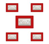 5X Double Socket Surround, Acrylic Back Panel or Plate, Protect Wall from Finger Prints, Font Colour:red