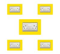 5X Double Socket Surround, Acrylic Back Panel or Plate, Protect Wall from Finger Prints, Font Colour:Yellow