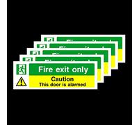 5x Fire Exit Only Caution This Door is Alarmed Rigid Plastic Sign 300x100mm
