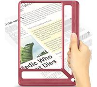 5X Full Page Magnifying Glass for Reading, Lightweight Rectangular Magnifier with Large Book Page Viewing Area, Handheld Magnifier for Reading Small Prints for Seniors Low Vision, Red