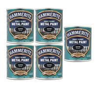 5X Hammerite Satin Black Paint 750ml Direct to Rust Metal Paints