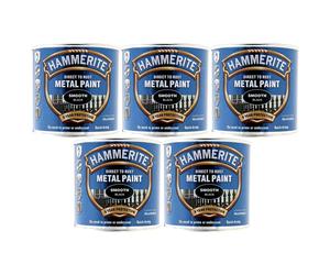 5X Hammerite Smooth Black Direct to Rust Metal Paint 250ml