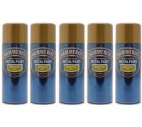 5x Hammerite Smooth Gold Metal Spray Paint 400ml x5 Aerosol Tins
