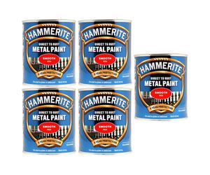 5X Hammerite Smooth Red Paint 750ml Direct to Rust Metal Paints