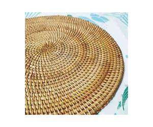 5X Handwoven Rattan Placemats,Round Wicker Table Mats, Natural Woven Placemats for Dinner Table,Heat Resistant Mats